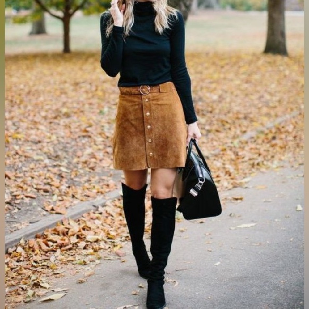 Zara Snap Button Belted Suede Mini Skirt